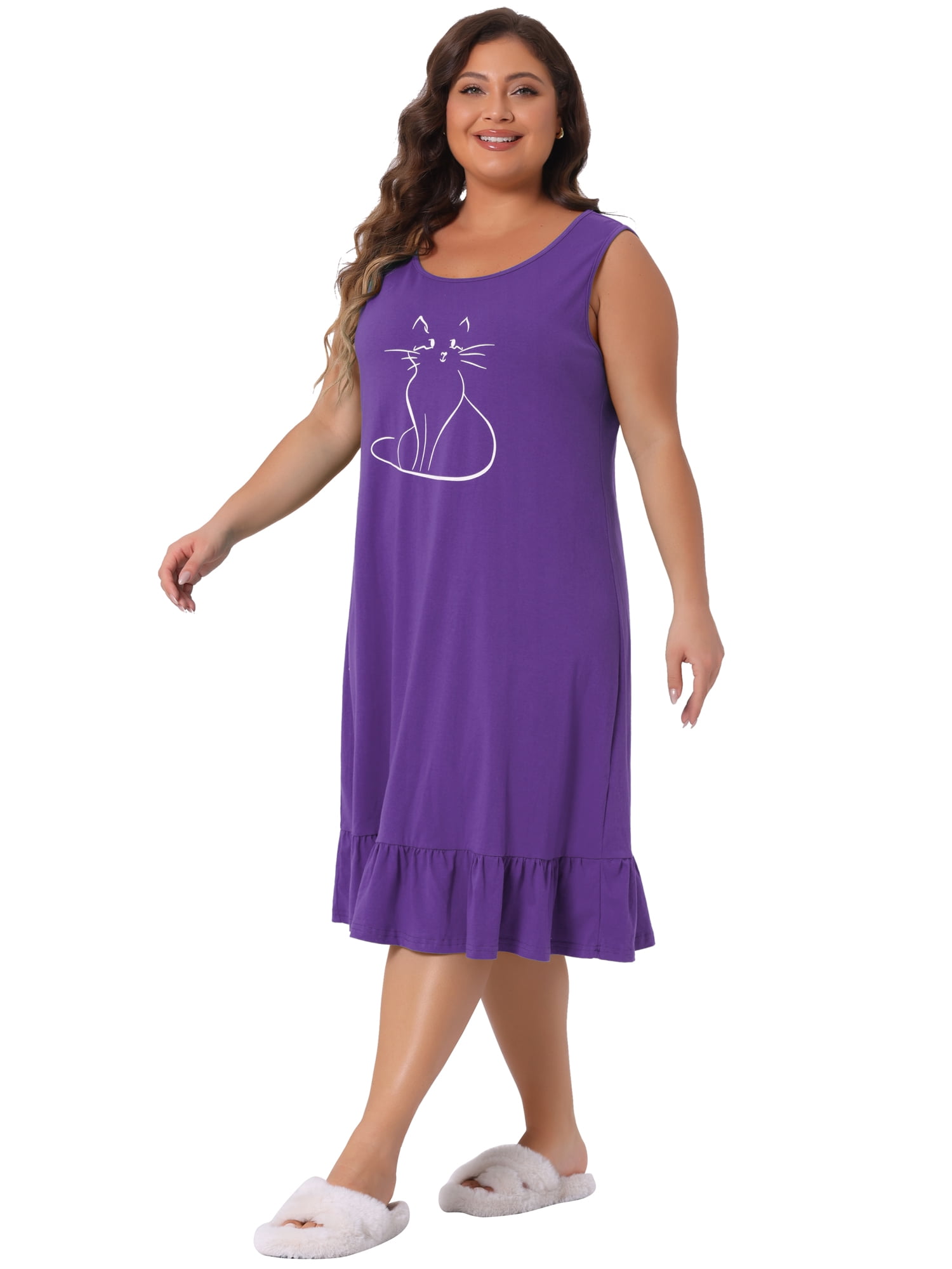 DARING DIVA Women's Plus Size Sleeveless Nightgown Soft Sleepwear Pajamas 1X Dark Purple