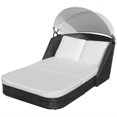 thumbnail image 1 of vidaXL Sun Lounger with Canopy Poly Rattan Black, 1 of 5
