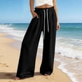 thumbnail image 2 of DHFJKG Wide Leg Pants For Women Linen Flowy Palazzo Drawstring Elastic Waist Pants With Pockets Summer Beach Vacation Clothes Stylish Trousers, 2 of 4