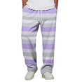 thumbnail image 3 of Mens Pants Wide Leg Horizontal Stripe Baggy Joggers Pockets | Relaxed Wide Leg, Soft Fabric, Striped Joggers for Men M, 3 of 8