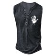 thumbnail image 1 of Débardeur Homme Été Mode Rétro Basique à Boutons Sans Manches avec Petit Imprimé pour Hommes T-Shirt Classique Imprimé, 1 of 2