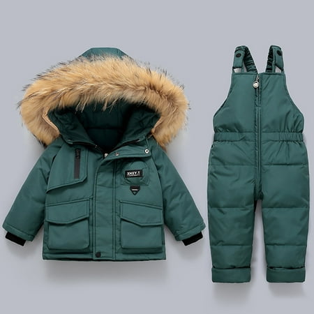 LIJCC Toddler Winter Snow Suits Boys Girls Hooded Down Jacket Snow Bib Kid Coat & Ski Bib Pants Set Baby Snowsuit Coat Infant Jumpsuit