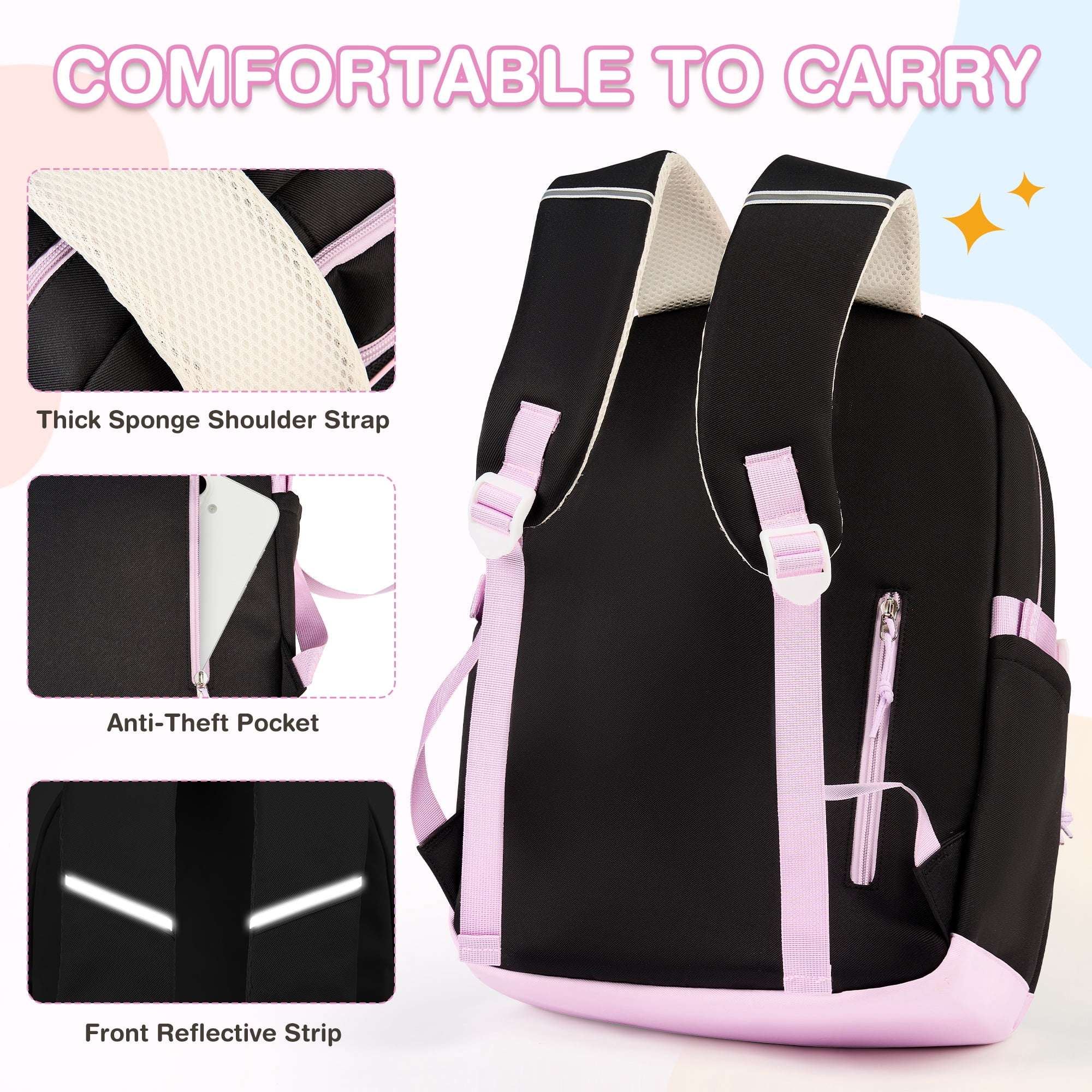 DAKIMOE 3 PCS School Backpacks for College Teens Cute Girlish Middle High School Bookbag Large Capacity Lightweight Waterproof Daypack for Students