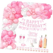 SKYSONIC Bow-Themed Birthday Decor Kit, Including Balloon Arch, Banner, Cake Toppers, and Satin Ribbon for Bow Parties.