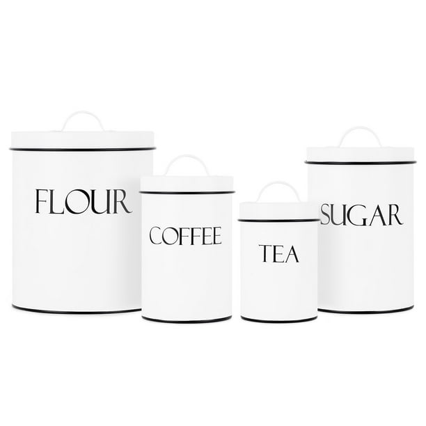 Outshine White Farmhouse Nesting Kitchen Canisters (Set of 4) | Kitchen Canister Set Perfect for Flour, Coffee, Tea, Sugar | Coffee Bar Accessories | ...