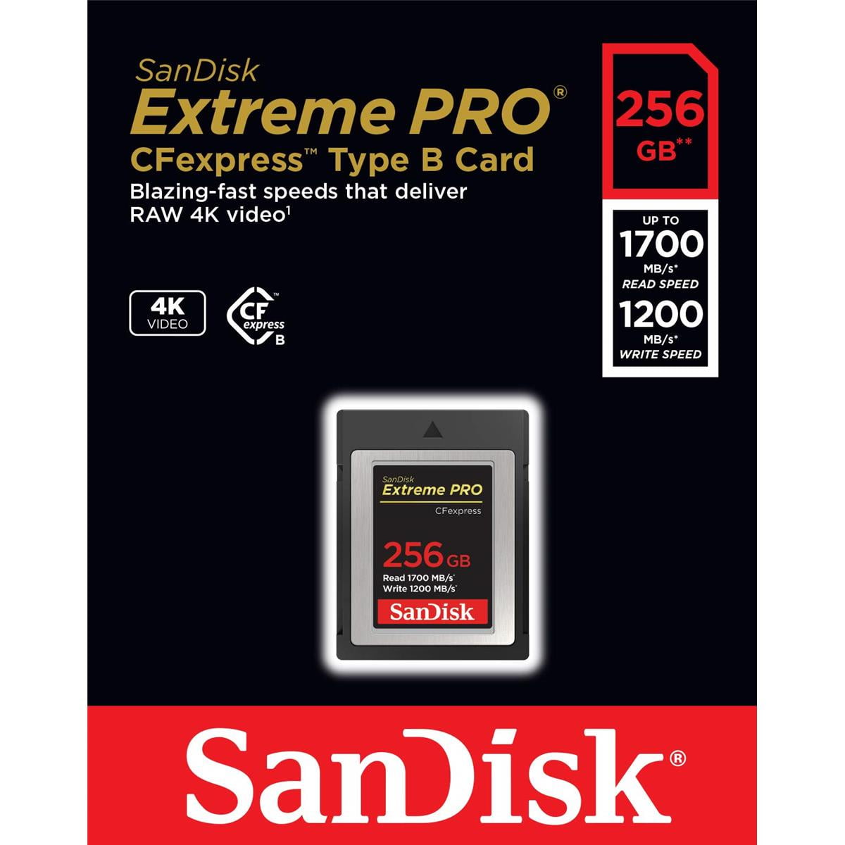 SanDisk Extreme PRO 256GB CFexpress Type-B Memory Card, 1700MB/s Read, 1200MB/s Write with Memory Card Reader