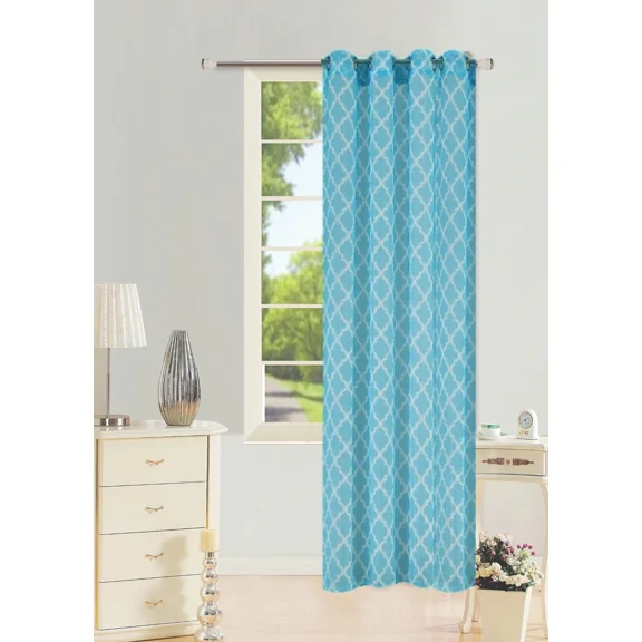 Gorgeous Home Line Turquoise/White 1-Piece Geometric Voile Sheer Window Curtain Top Grommets 55"w x 95" L (S38)