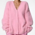 thumbnail image 3 of Womens Fuzzy Cardigan Sweater V Neck Long Sleeve Button Down Slouchy Furry Knit Sweaters 2025, 3 of 3