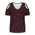 thumbnail image 4 of Tops de Algodón para las Mujeres Color Bloqueado Impreso Manga Corta Cuello en V Fuera Del Hombro, Top de Moda para Diario, 4 of 6