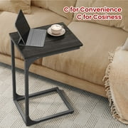 LEDREM 2-Pack C-Shaped End Tables - Slim Sofa Side Tables, 24.4 Height, Steel Frame, Ebonized Oak and Black