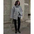 thumbnail image 2 of Abrigos cortos con flecos y bufanda para mujer, chaqueta de lana holgada y gruesa, prendas de vestir de manga larga con bolsillos, chaquetas de mezcla, 2 of 5
