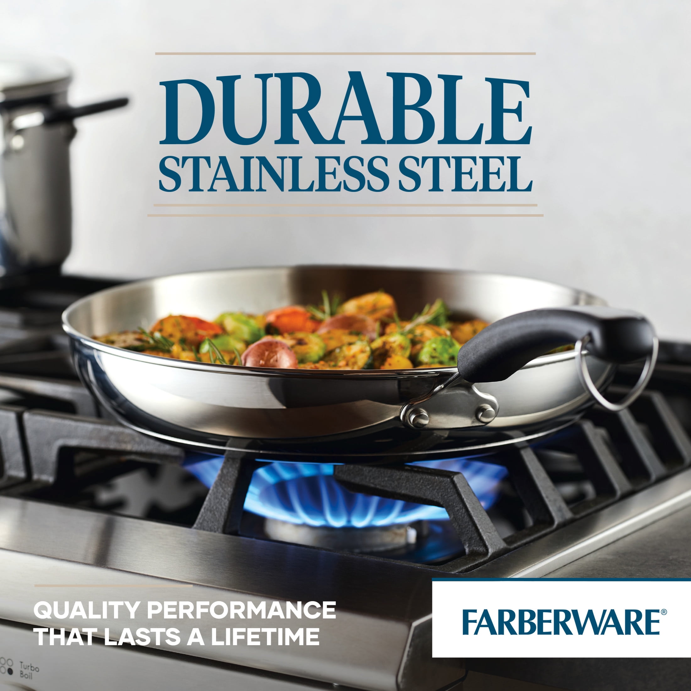 Farberware Brilliance 12.25 in Stainless Steel Frying Pan, Induction Compatible, Dishwasher Safe