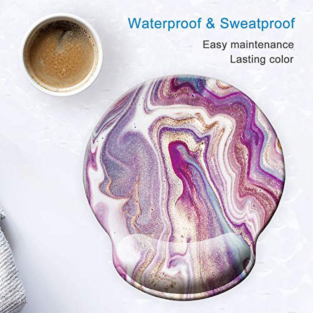 ITNRSIIET [30% Larger] Mouse Pad, Ergonomic Mouse Pad with Gel Wrist Rest Support, Gaming Mouse Pad with Lycra Cloth, Non-Slip PU Base for Computer Laptop Home Office, Purple Modern Marbling Art - image 2 of 7