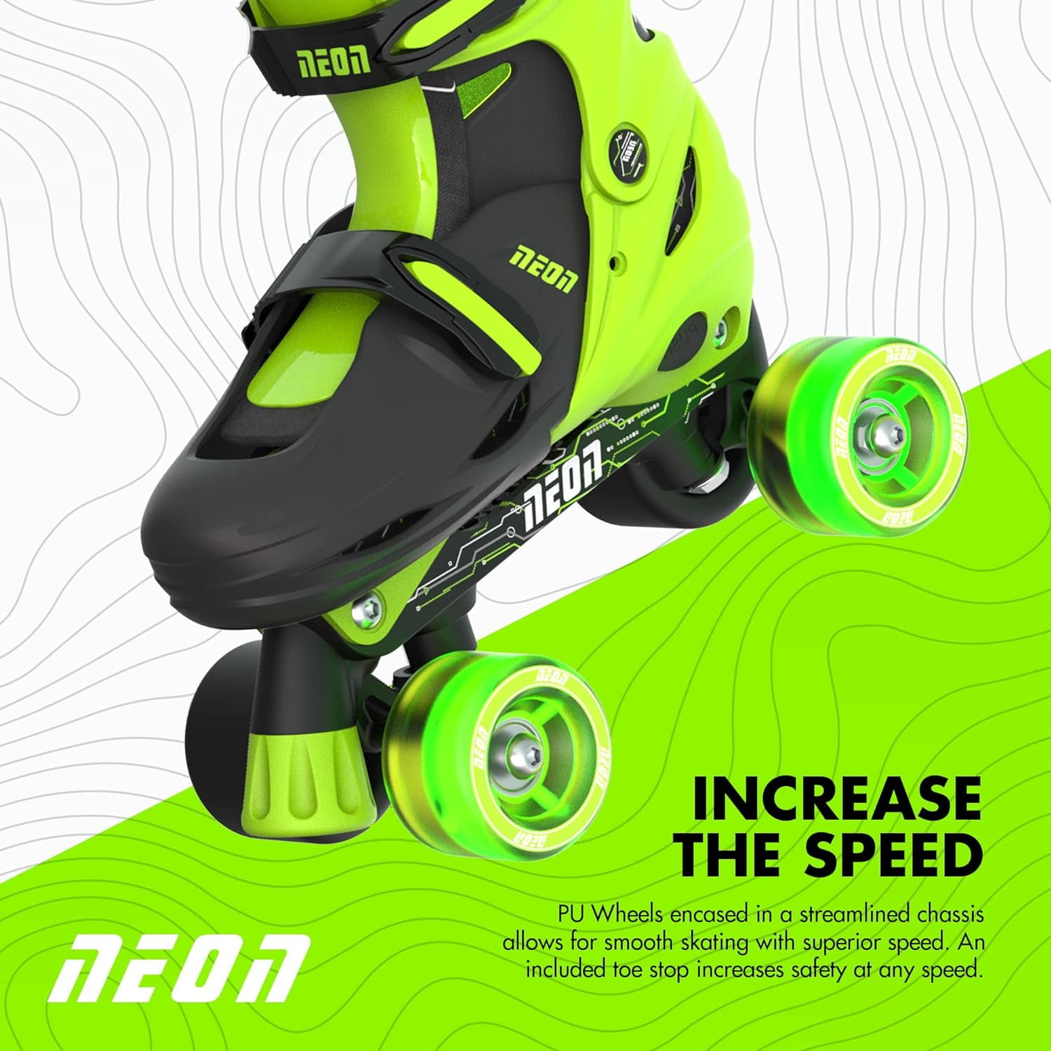 Yvolution Neon Roller Skates 2 in 1 Inline Skates and Quad - Girls and Boys Kids Skates, Size 12-2 Adjustable, One Pair, Green