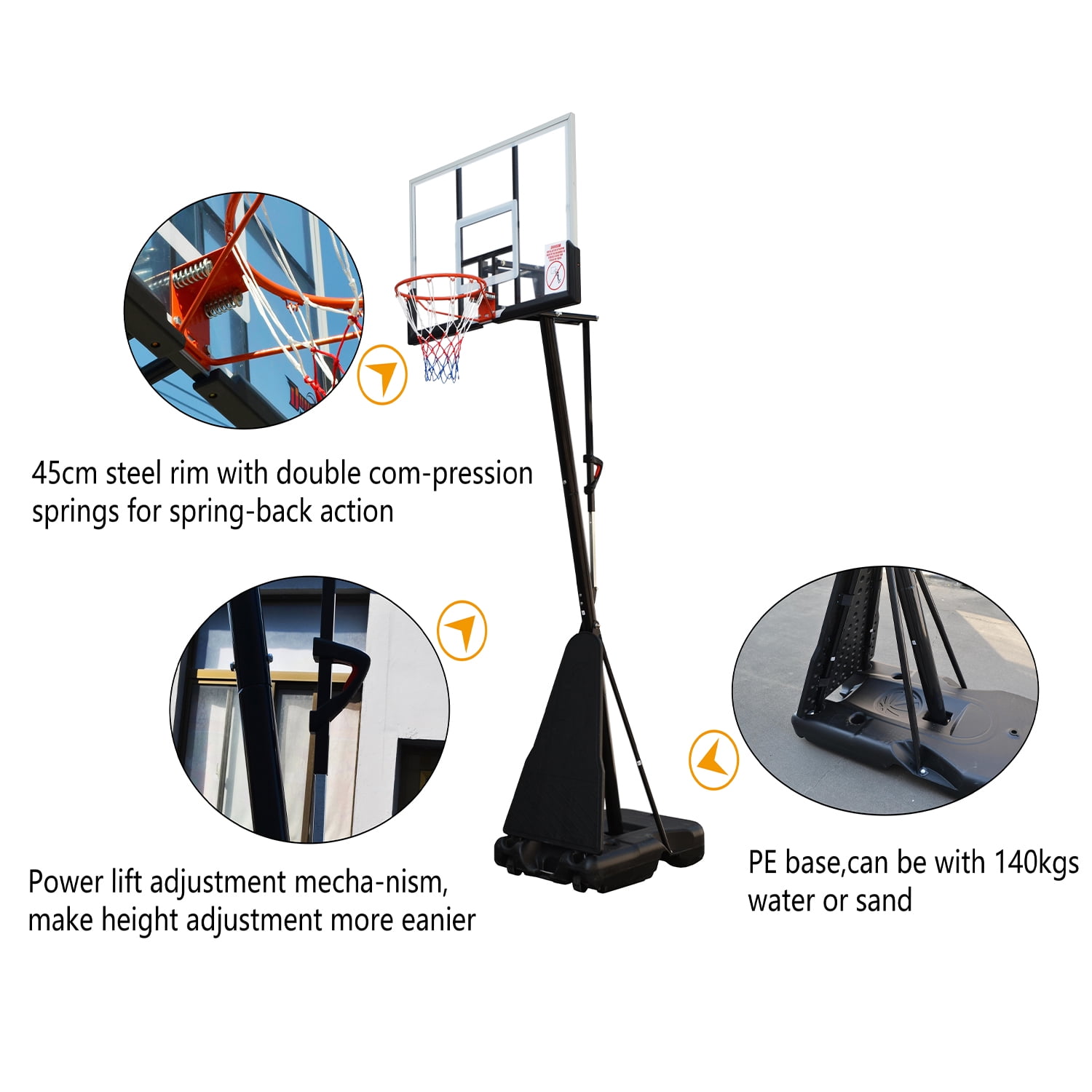 HONGGE 54in Portable Basketball Hoop with Polycarbonate Backboard