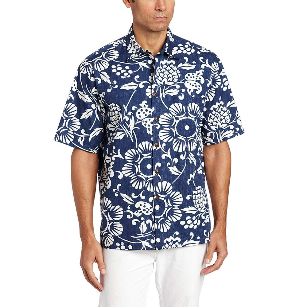 Kahala - Kahala Men's Dukes Pareo Full Button Front Shirt, Navy, Medium ...