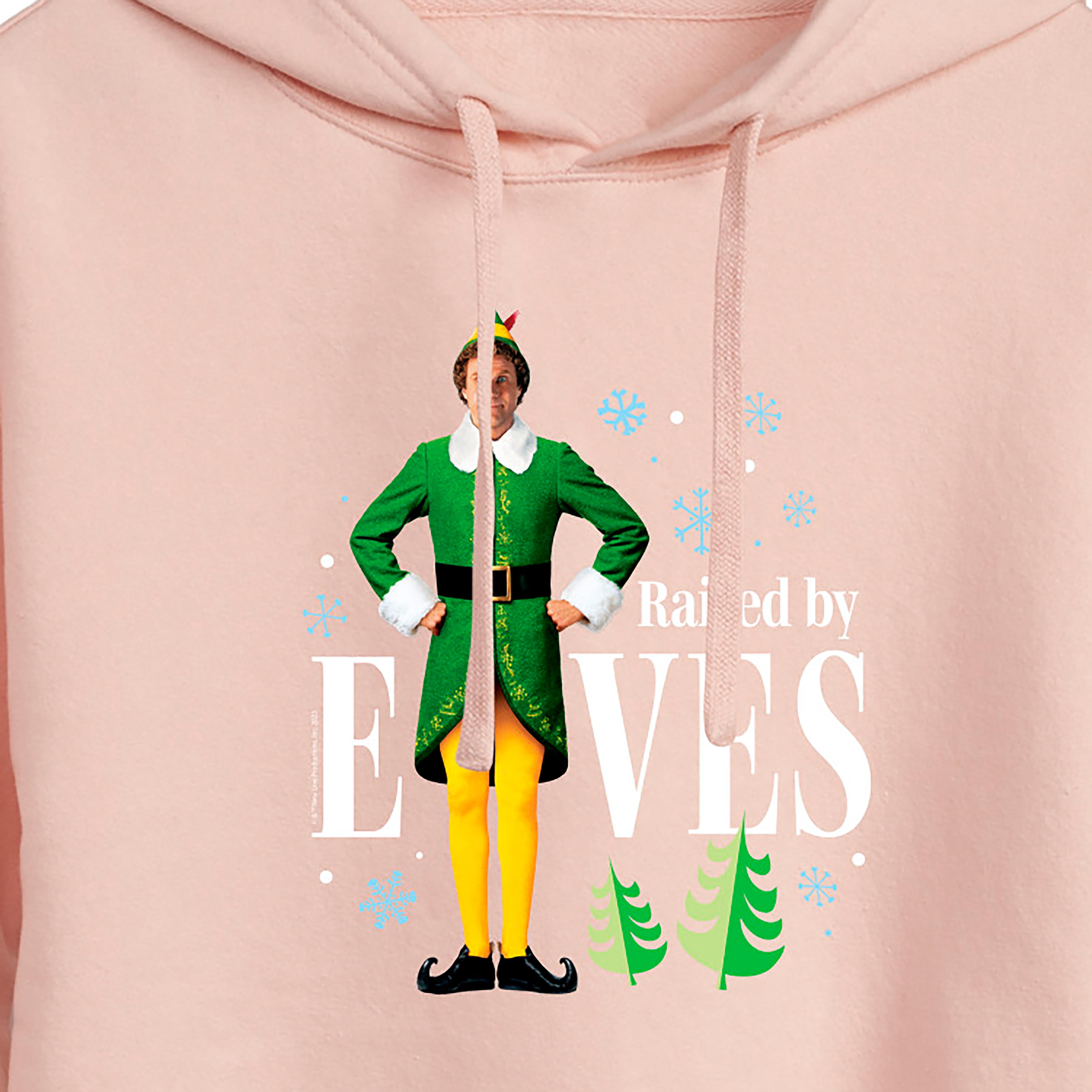 ELF - Christmas Raised By Elves - Juniors Cropped Pullover Hoodie