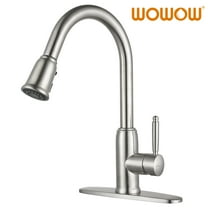 WOWOW Kitchen Faucet with Pull Down Sprayer, WOWOW High Arc Brushed Nickel Kitchen Faucet