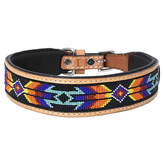 HILASON Western Style Beaded American Leather Pet Dog Collar Tan