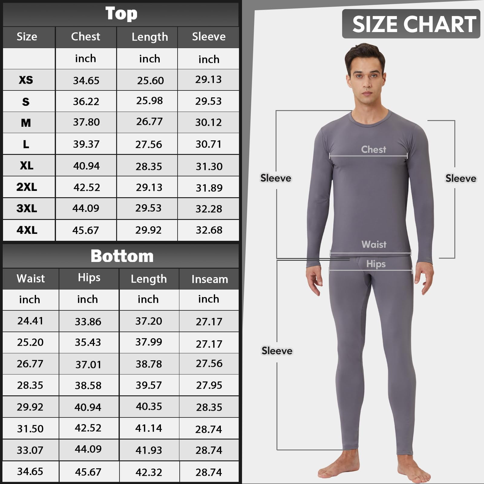 CL convallaria 2 Pack Long Johns Thermal Underwear for Men Soft Fleece  Lined Base Layer Cold Weather Set XS-4XL