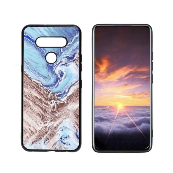 Compatible with LG Q51 Phone Case, Blue Marble 34 Case Men Women, Flexible Silicone Shockproof Case for LG Q51