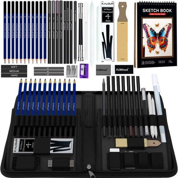 42/73/146 Pack Drawing Sketching Set, with 3-Color Sketchbook, Graphite, Charcoal Pencil, Ideal for Shading, Blending