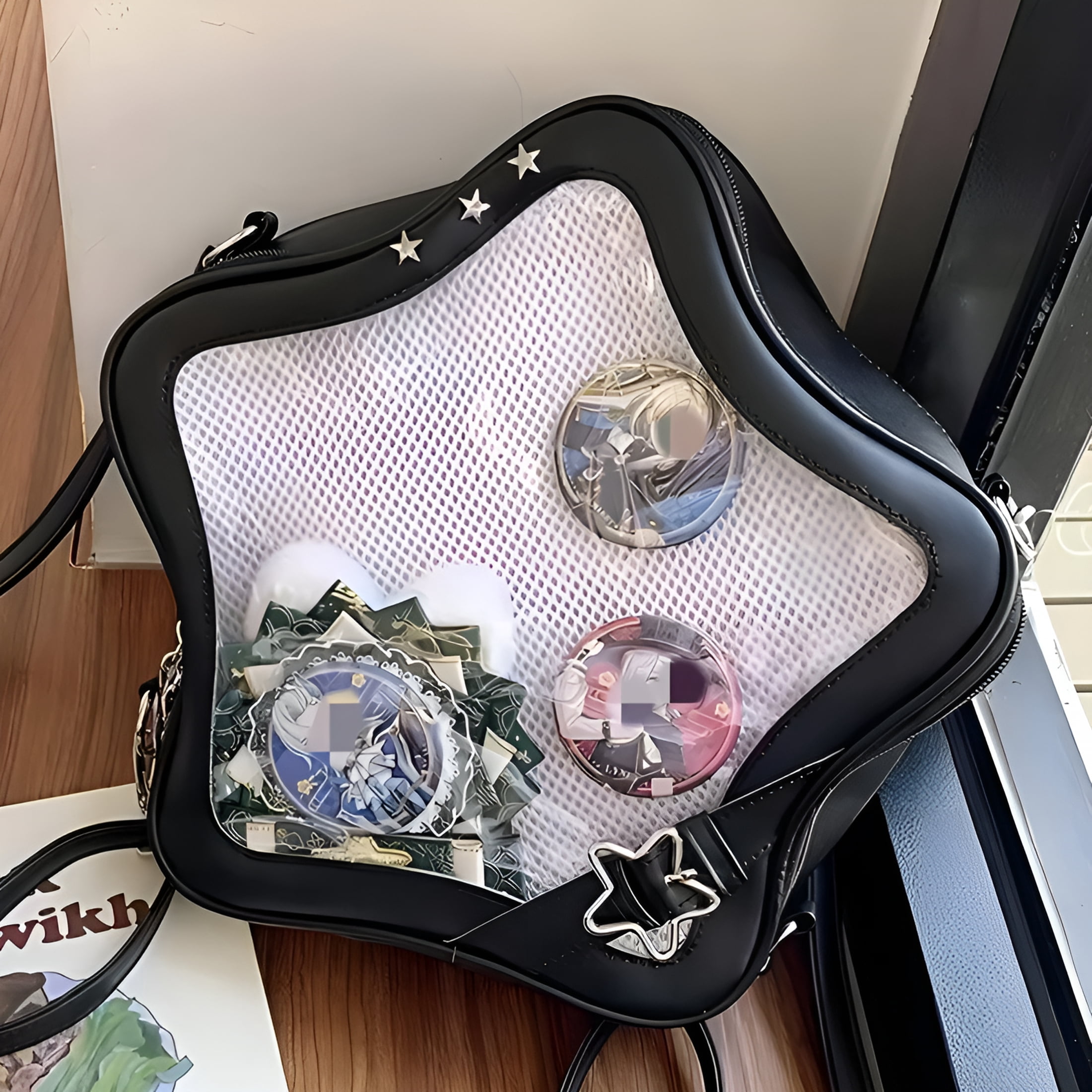 AOMRCOL 2026 New Star Ita Bag Stars Pins Backpack Cute Aesthetic Crossbody Bag Ita Insert Display Handbag Pu Leather Daily Use Ita Bag Crossbody-Black