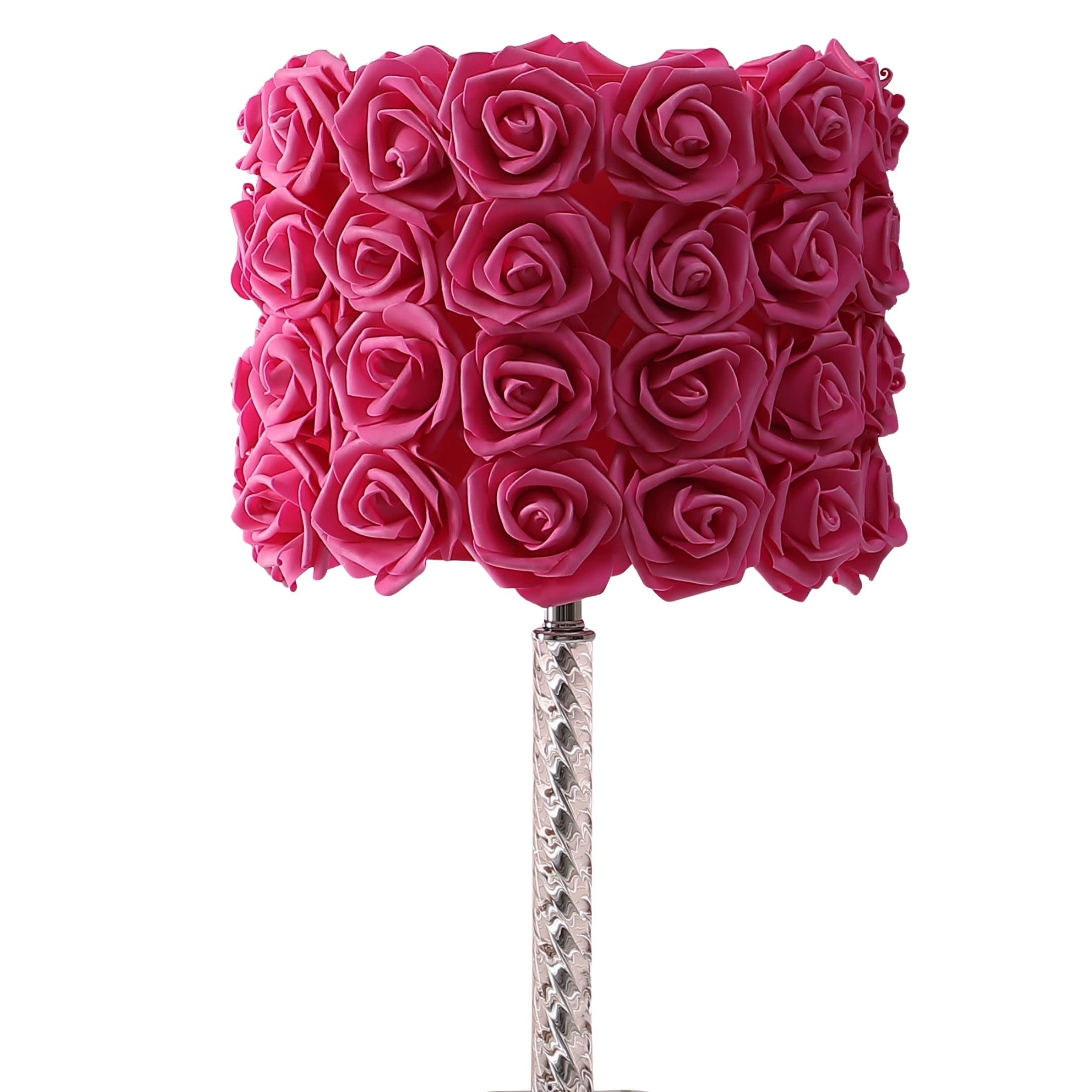 Noble House 18.25" Roses Table Lamp, Twisted Acrylic Body, Drum Shade, Chrome Base, E26 Light Bulb, Red