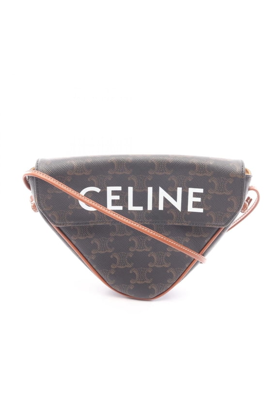 Pre-Owned Celine Triomphe Triangle Shoulder Bag/Handbag, Coated Canvas, Women's, Black/Brown,...