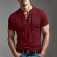 thumbnail image 6 of LODIENY Short Sleeve Shirts for Men Retro Style Lace up Tops Medieval Viking Hippie Halloween Cosplay Pirate Renaissance Costume Wine XXL, 6 of 9
