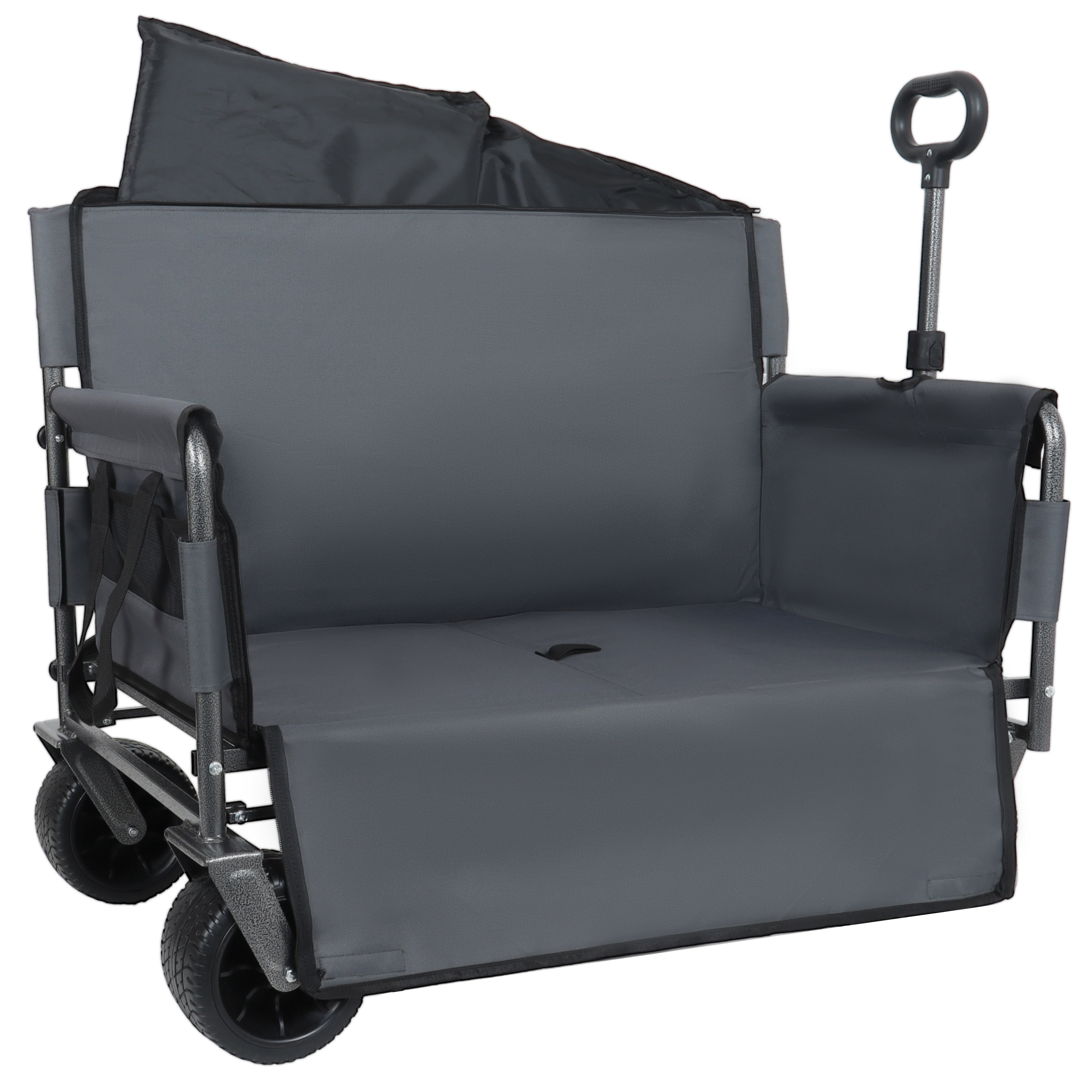 JXXRZ Folding Wagon with Seat, 500lb Heavy Duty Collapsible Utility Cart, All-Terrain Wheels, Large Capacity, Grey