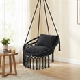 thumbnail image 4 of Hendoct Boho Macrame Hanging Swing Chair with 2 Cushions, Cotton Hammock Chair, 330lbs Capacity, 2 Hanging Methods for Indoor Outdoor Patio (Black), 4 of 9