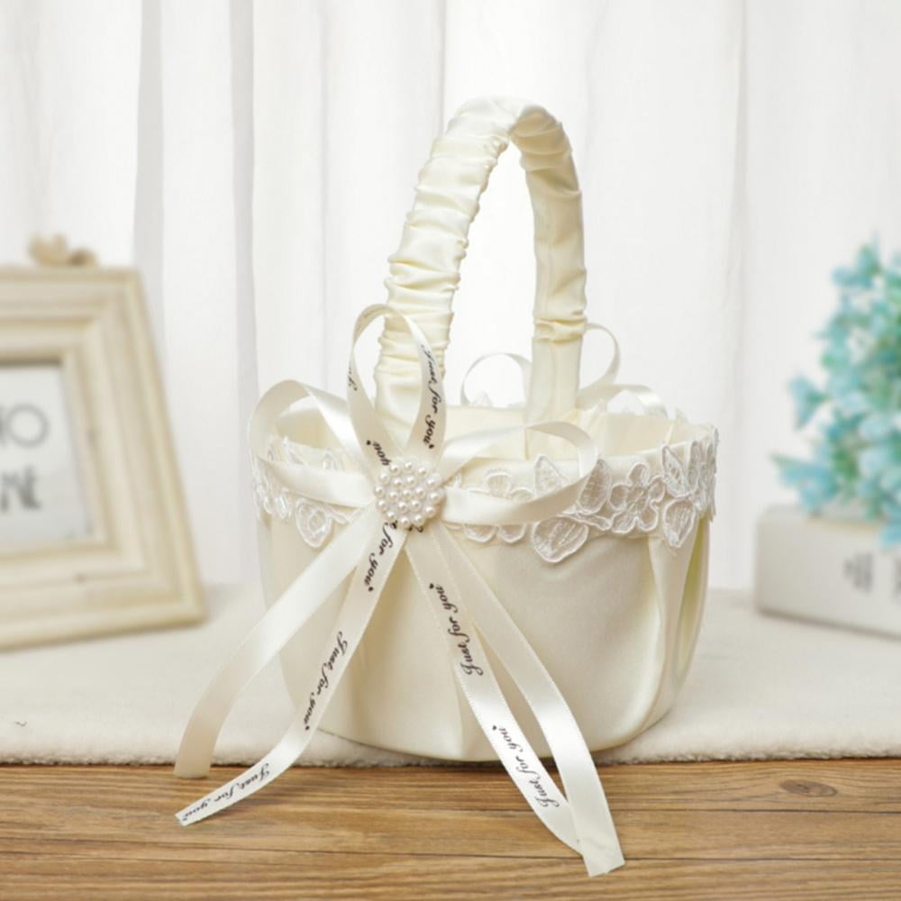 Wedding Flower Girl Basket & Ring Pillow Set Ring Bearer Cushion Pillow Basket 