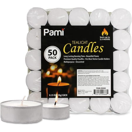 PAMI Unscented White Tealight Candles, 50-Pack