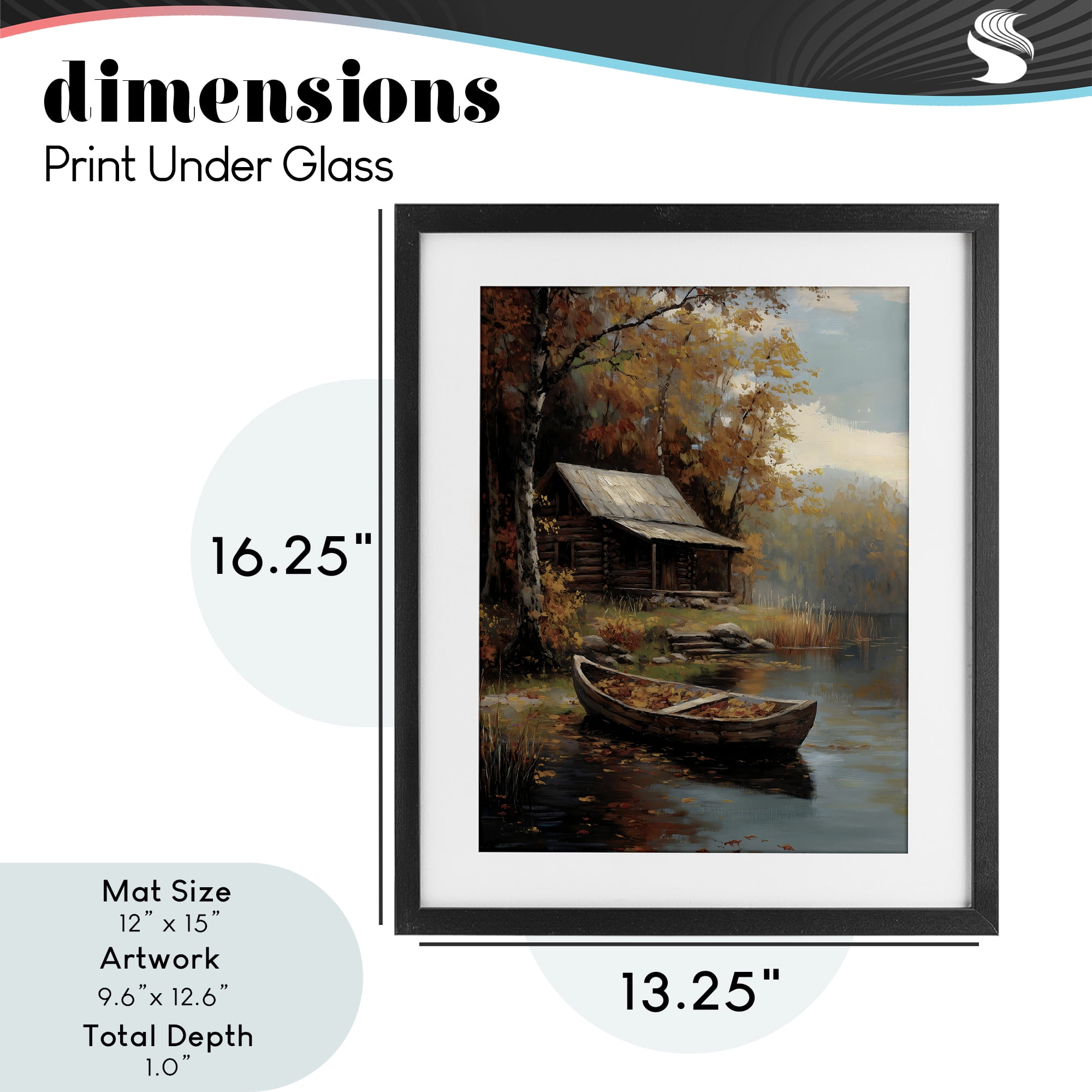 Autumn Cabin Canoe with Leaves Black Framed Print Under Glass, design by Arlington Prints