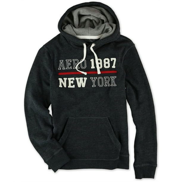Aeropostale Mens 1987 New York Sudadera con capucha, negro