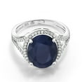 thumbnail image 3 of Gem Stone King 925 Sterling Silver Blue Sapphire Ring for Women (5.32 Cttw, Oval 12X10MM, Gemstone Birthstone, Available in Size 5, 6, 7, 8, 9), 3 of 5