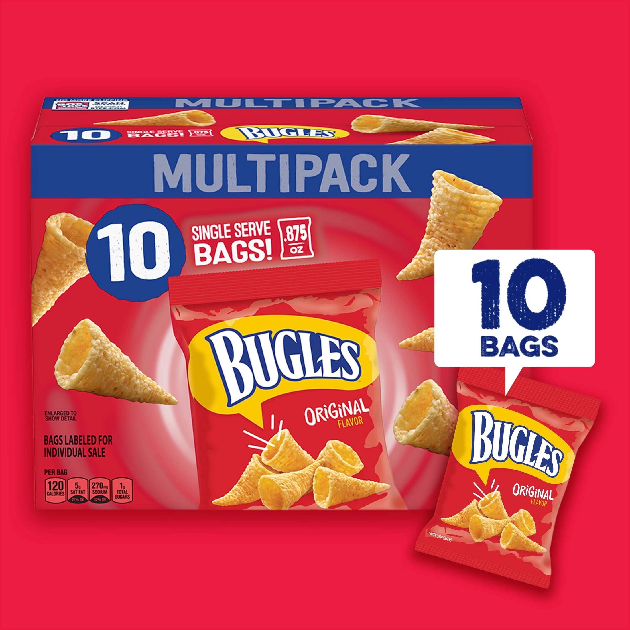 (4 pack) Bugles Original Crispy Corn Snacks, Party Snacks Multipack, 10 Count, 8.75 oz