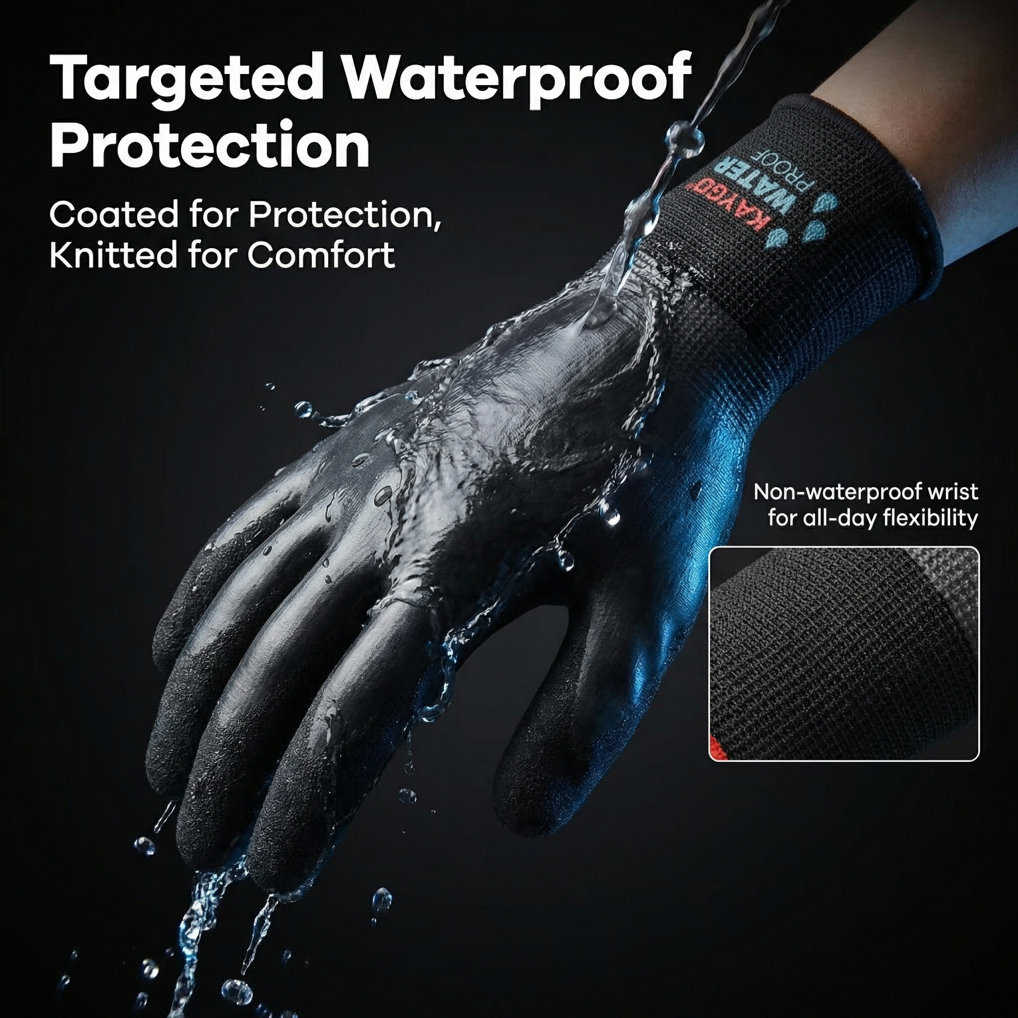 Kaygo Waterproof Work Gloves, Unisex, Black, Medium photo 2