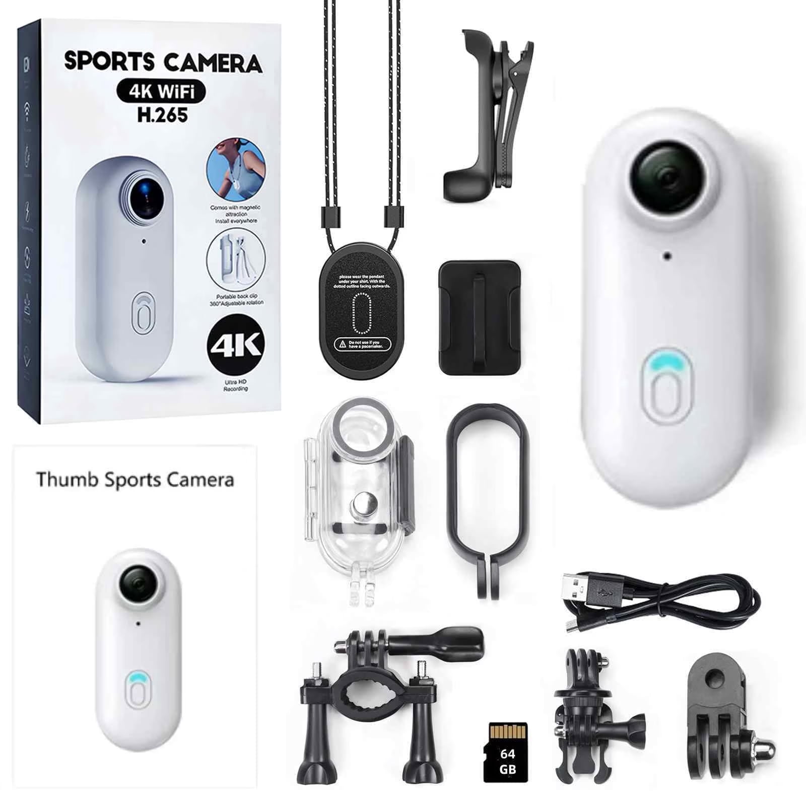 Yixing Global-Mini Action Camera 4K, Wearable Magnetic Body Cam , Hands-Free WiFi Camcorder for Vlogging and Outdoor Sports
