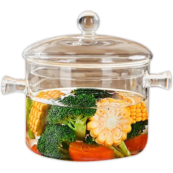 Glass Pots For Cooking On Stove 1.9L/64 OZ Heat-Resistant Glass Simmer Pot, High Borosilicate Cooking Pot with Lid and Handles