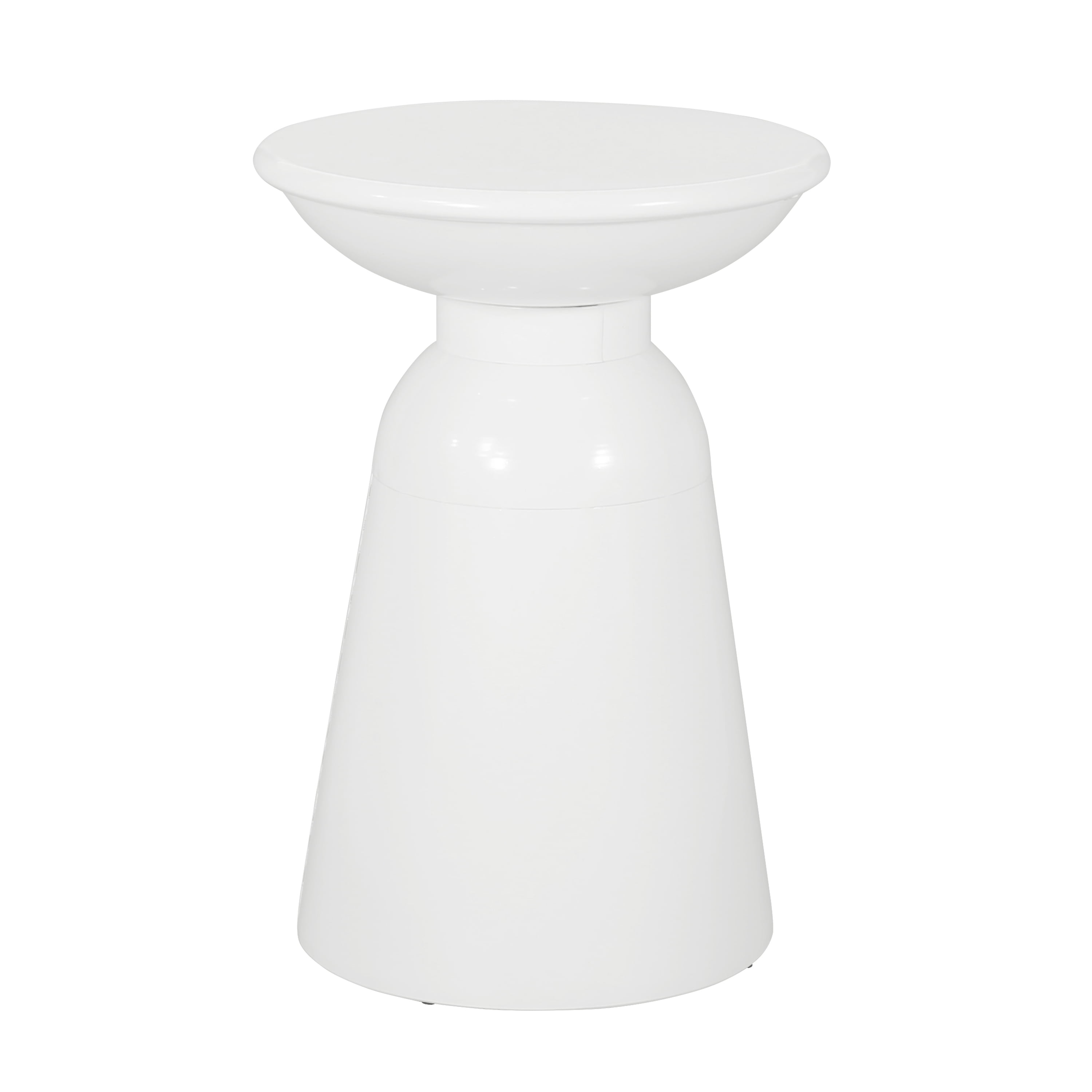 Outdoor Large Pedestal Side Table, Metal Frame Accent Table for Patio Garden, White