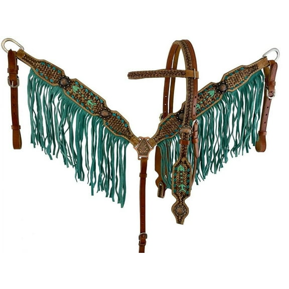 Showman Hand Painted Arrow Design Headstall & Breast Collar Set w/ Fringe