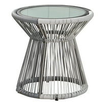 GDF Studio Aiden Outdoor Wicker Side Table with Glass Top, Gray and White