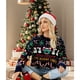 thumbnail image 5 of Suéter Navideño de Larga con Cuello Redondo y Estampado de Copos de Nieve para Mujer, de Talla Grande, Tejido de Punto Suave Azul Marino XL, 5 of 9