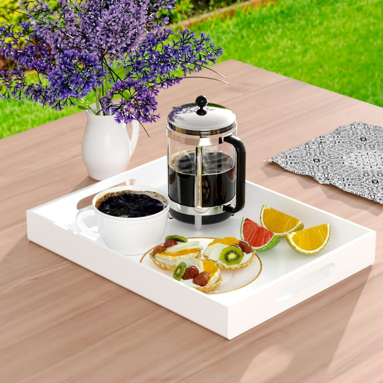 NIUBEE 12x16 Inch Acrylic Serving Tray With Bamboo Design - Clear Lucite Tray With Handles For Food, Decor, Organizing