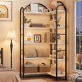 thumbnail image 3 of Jotoa Arched Corner Bookshelf, Industrial L Shaped Bookshelf 5 Tier Corner Shelf with Metal Frame, Large Corner Display Rack for Living Room Bedroom White, 3 of 6