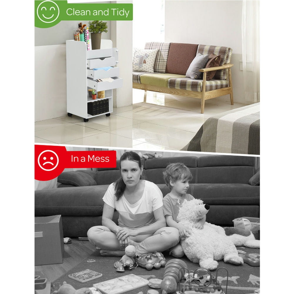 Demi Bonn 3 Drawers Wooden Mobile File Cabinet, Utility Rolling Craft Storage Cart with Lockable Casters, White