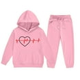 thumbnail image 3 of Auroural Children's Clothing Long Sleeve Kids Set 2 Piece Sets for Girls Size 7/8 Children's Heart-shaped Print Long Hooded Sweatshirt And Leg Tied Sweatpants Casual Sports Two-piece Set, 3 of 5