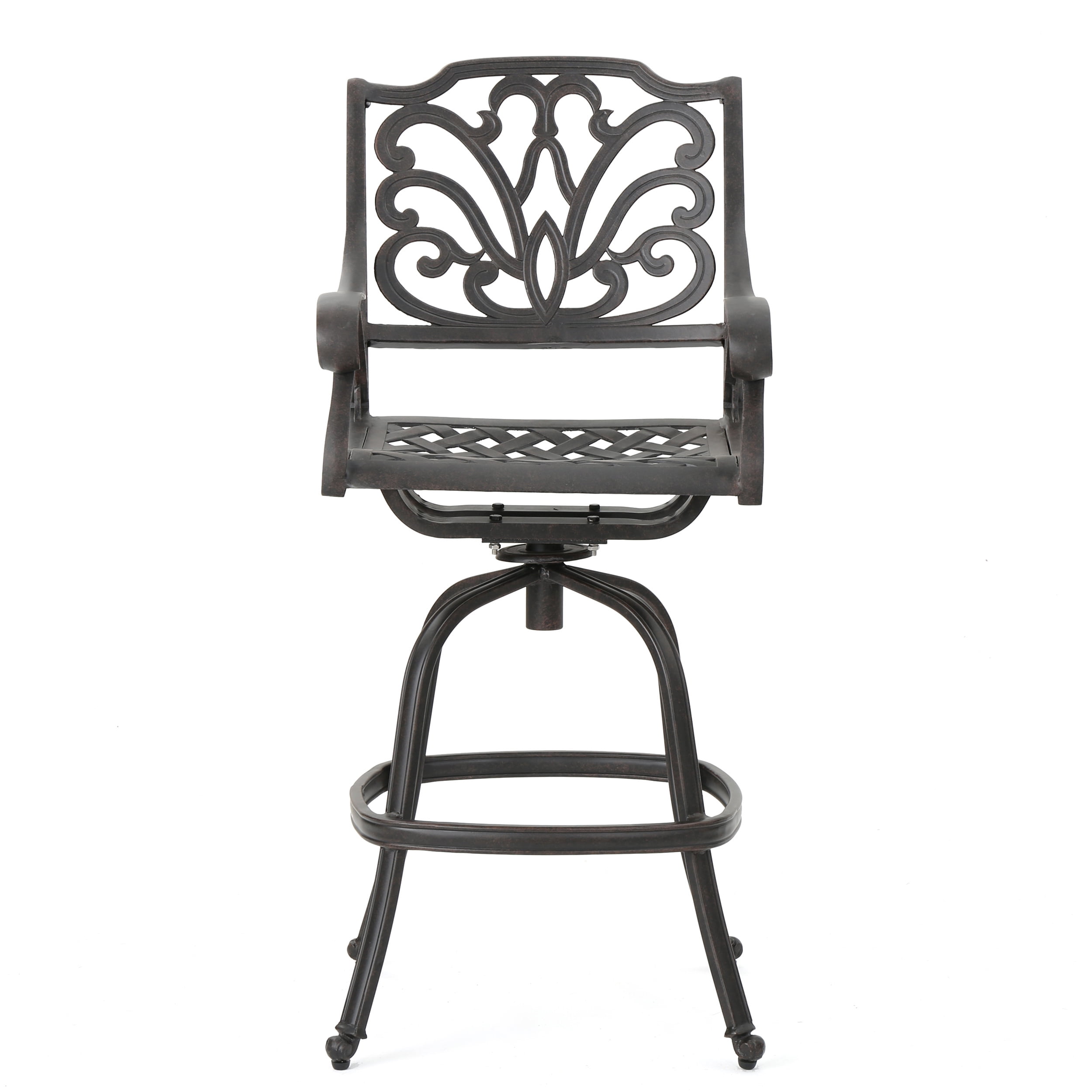 Outdoor Cast Aluminum Swivel Bar Stool, Rotatable Height Leisure Seat for Patio Garden, Bronze